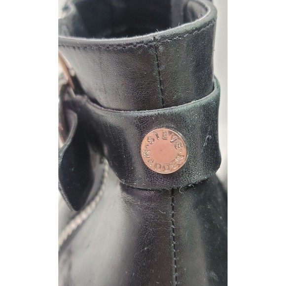 Steve Madden Black Leather Zip Ankle Boots Womens Size 7 Gothic Biker Ladies - Picture 8 of 16